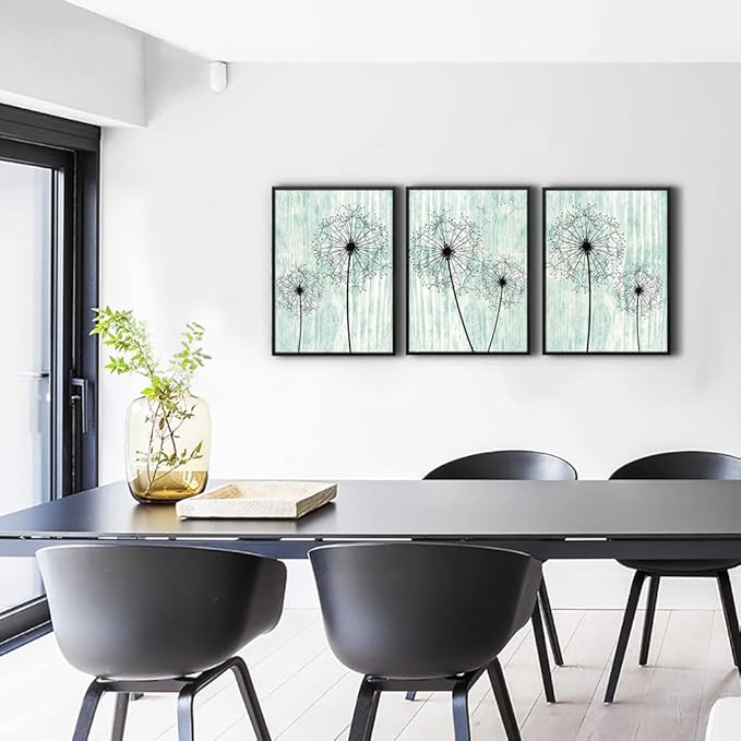 AHUASJART Black Framed Wall Art for Living Room Wall decor for Bedroom Room Decor light green background Pictures Dandelion Paintings posters kitchen Home Decorations 3 Piece Framed Prints Artworks-PawvioPets