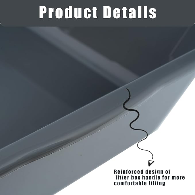 2 Pack of Extra Large Cat Litter Box (ABS Material), Low Entry Senior Litter Pen for Geriatric Kitty Big Cats, Jumbo Pet Safe Litter Boxes Tray for Indoor Pets Potty (Gray, 20" L x 15.5" W)-PawvioPets