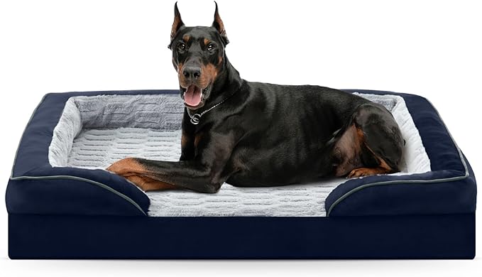 FURTIME Orthopedic Dog Bed for Extra Large Dogs - XL Plus Washable Dog Sofa Beds, Supportive Foam Pet Couch Bed with Removable Washable Cover, Waterproof Lining and Nonskid Bottom, Navy Blue-PawvioPets