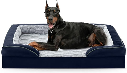 FURTIME Orthopedic Dog Bed for Extra Large Dogs - XL Plus Washable Dog Sofa Beds, Supportive Foam Pet Couch Bed with Removable Washable Cover, Waterproof Lining and Nonskid Bottom, Navy Blue-PawvioPets