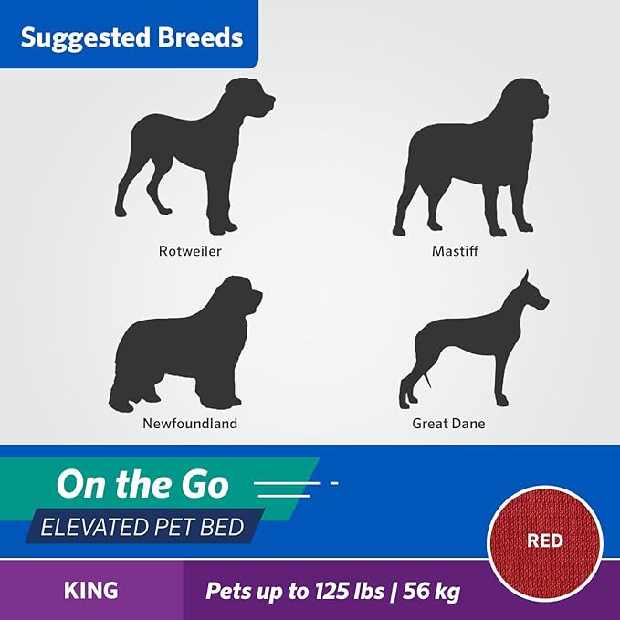 Coolaroo On-The-Go Elevated Dog Bed - Foldable Pop-Up Travel Dog Bed with Breathable, Moisture-Resistant Fabric, Carry Bag Included, Lightweight & Portable, Red, Extra Large-PawvioPets