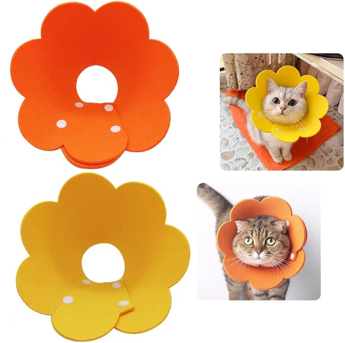 Adjustable Recovery Collar - Cute Flower Neck Cones After Surgery, Set of 2 E Collars for Kitten and Cats S Size (2 pcs)-PawvioPets