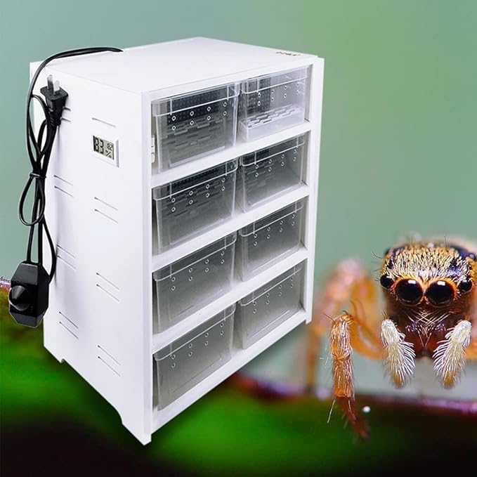 8-Grid Acrylic Pet Breeding Box,Large Reptile Enclosure with Hygrometer&Heating Pad,Lizard Spider Snake Tortoise Cage Pet Snake Terrarium Tank Multipurpose Multipurpose Feeding Box,White.-PawvioPets