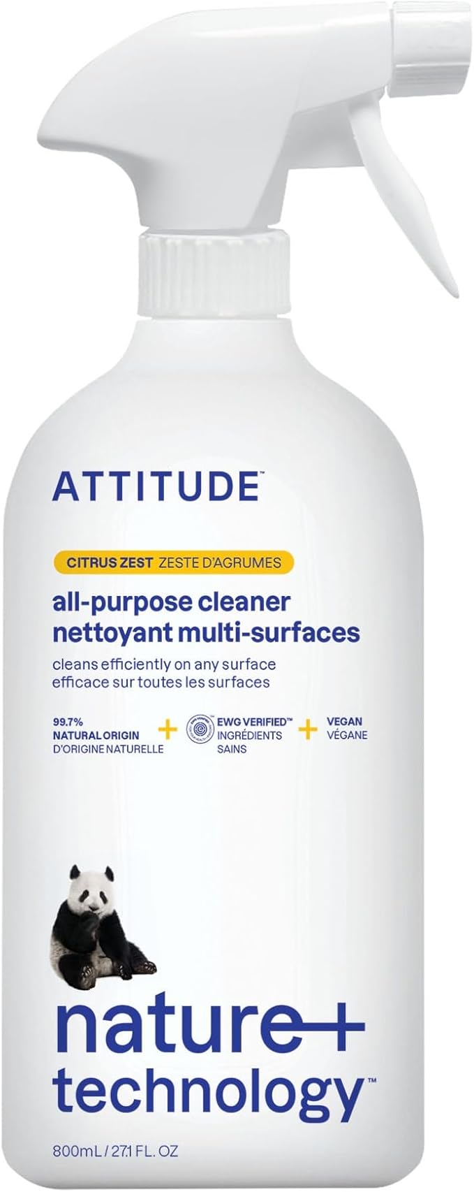 ATTITUDE All Purpose Cleaner Spray, EWG Verified, Vegan, Made with 94% Plant-Based Ingredients, Streak-Free for Kitchen, Bathroom, Glass & More, Citrus Zest Scent, 27.1 Fl Oz-PawvioPets