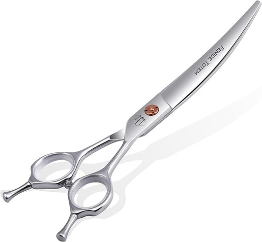 Dog Grooming Scissors: 7.0 inch Curved Pet Shears Made Of Japanese 440C Advanced Stainless Steel Professional Grooming Scissors for Dogs Cats and Other Pets-PawvioPets