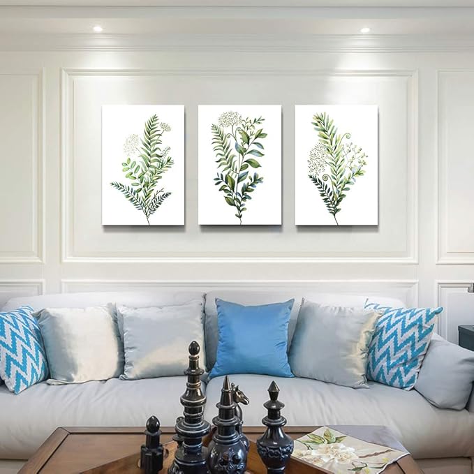 Canvas Wall Art For Living Room Large Size Wall Decorations For Kitchen Office Wall Decor Framed Canvas Print Poster Wall Painting Bedroom Green Leaves Wall Pictures Home Decor 20"X 28" 3 Piece-PawvioPets