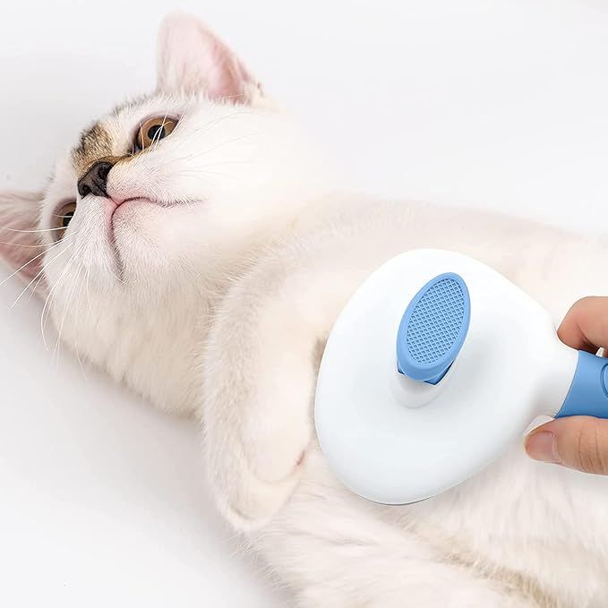 Cat Brush for Shedding and Grooming, Pet Self Cleaning Slicker Brush with Cat Hair Comb by KALAMANDA (Blue)-PawvioPets