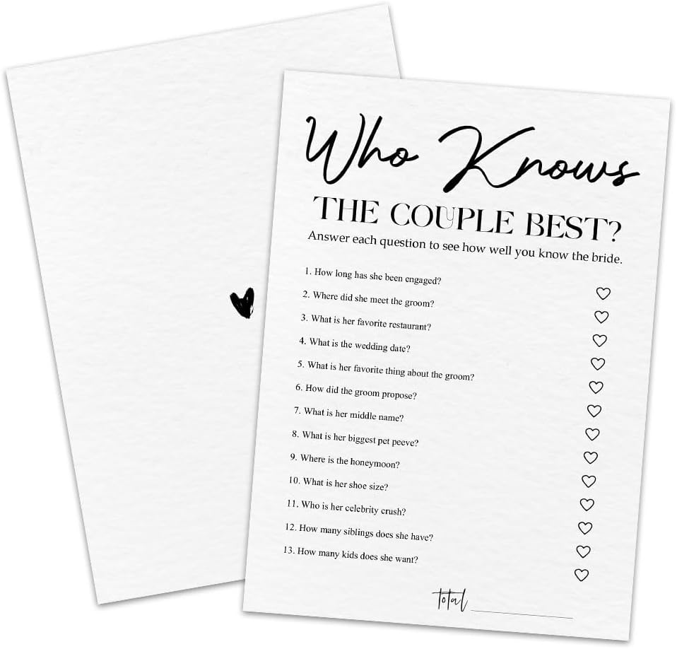 30 Minimalism Wedding Game Cards - Who Knows The Couple Best - Bridal Shower, Engagement, Mr & Mrs, Newlyweds, Wedding Games, Party Activities & Supplies - B06 ?White?