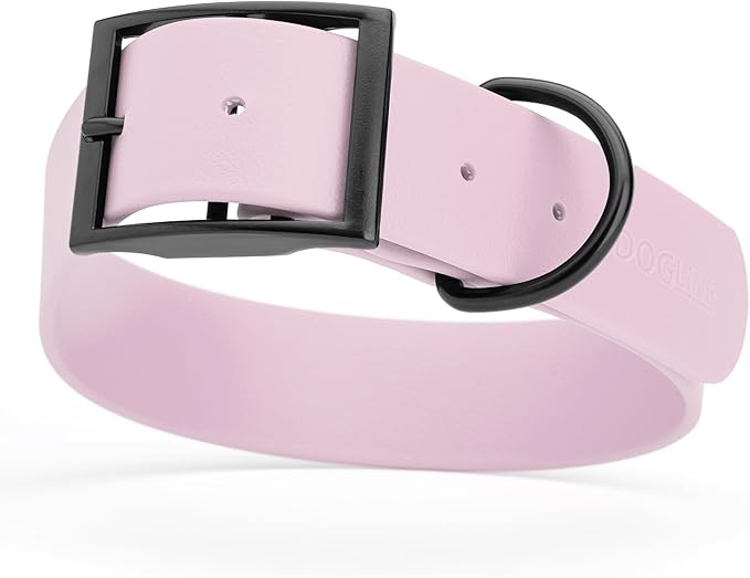 Dogline Biothane Waterproof Dog Collar Strong Coated Nylon Webbing with Black Hardware Odor- Proof for Easy Care Easy to Clean High Performance Fits Small Medium or Large Dogs, Pastel Purple-PawvioPets