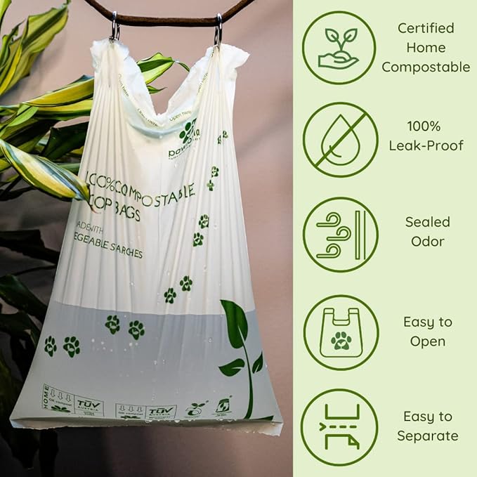 Biodegradable Dog Poop Bags, 60 Count, Certified Home Compostable, Leak-Proof, Easy Open, Standard Size, Supports Sustainable Living-PawvioPets