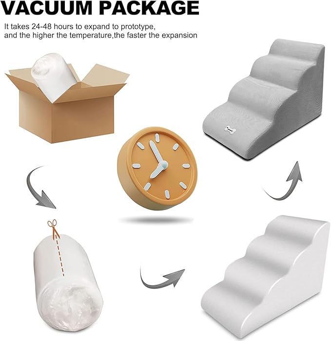 Dog Stairs, Removable and Washable Pet Stairs, 4-Steps Non-Slip Pet Ramp, Dogs Steps for High Bed Sofa, High Resilience Sponge Dog Stairs(Light Brown)-PawvioPets