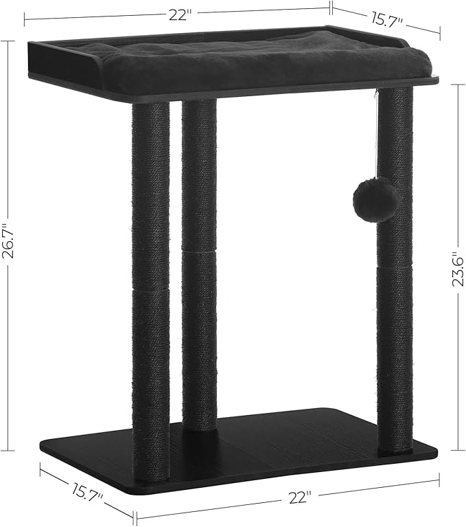 FourFurPets 26.7in Cat Tree Tower Condo, Cat Scratch Posts for Indoor Cats, Big Plate, Three 23.6in Full Sisal Scratching Posts, Black-PawvioPets