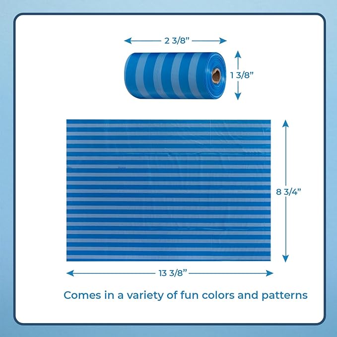 Best Pet Supplies Dog Poop Bags (240 Bags) for Waste Refuse Cleanup, Doggy Roll Replacements for Outdoor Puppy Walking and Travel, Leak Proof and Tear Resistant, Thick Plastic - Blue Strips-PawvioPets