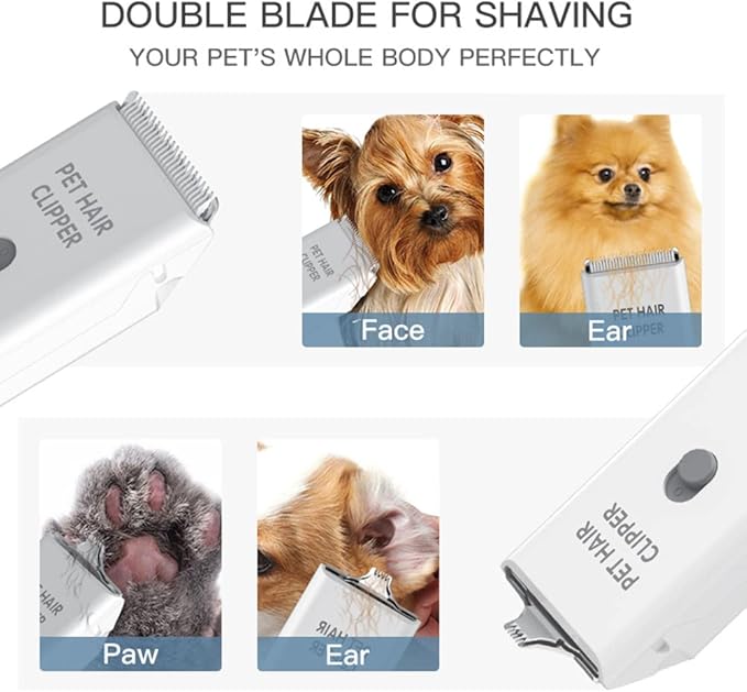 Feet Hair Trimmer, Dog Clippers,Quiet Washable USB Rechargeable Cordless Dog Grooming Kit,Electric Pets Hair Trimmers Shaver Shears for Dogs and Cats White-PawvioPets