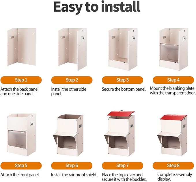 Automatic Dog Feeder Large Breed, 50 LB Capacity Outdoor Pet Food Dispenser, Powder-Coated Steel Gravity Dog Food Feeder with Clear Door, Wall Mountable, Weatherproof Self Feeders-PawvioPets