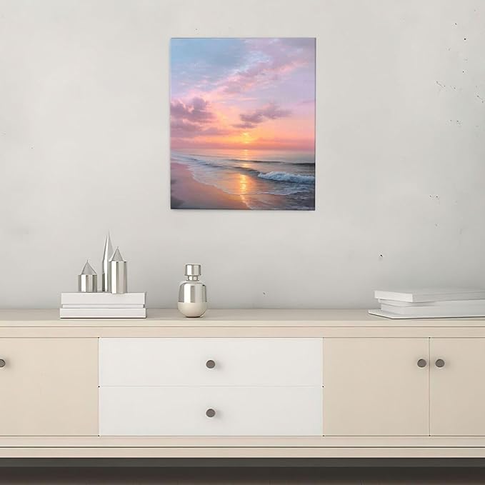 Beach Sunset Wall Art Ocean Coastal Scenery Wall Decor Seascape Picture Canvas Landscape Painting Print Framed Artwork Decorations for Living Room Office Bedroom Kitchen 24"x20"-PawvioPets