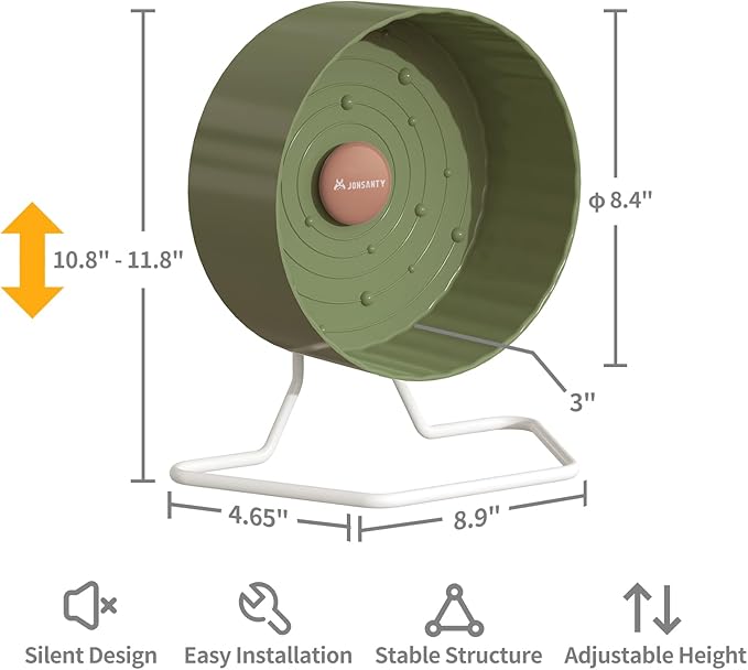 8.4" Silent Hamster Wheel, Non-Slip Track, Exercise, Release Stress, Relieve Anxiety, Adjustable Height Stand, for Syrian Dwarf Hamster, Gerbil, Mice, Other Small Medium Sized Pets, Green-PawvioPets