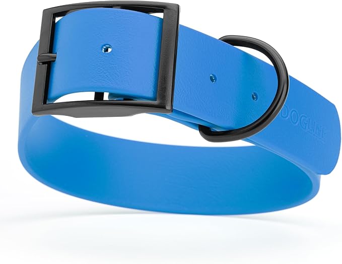 Dogline Biothane Waterproof Dog Collar Strong Coated Nylon Webbing with Black Hardware Odor- Proof for Easy Care Easy to Clean High Performance Fits Small Medium or Large Dogs, Cerulean Blue-PawvioPets