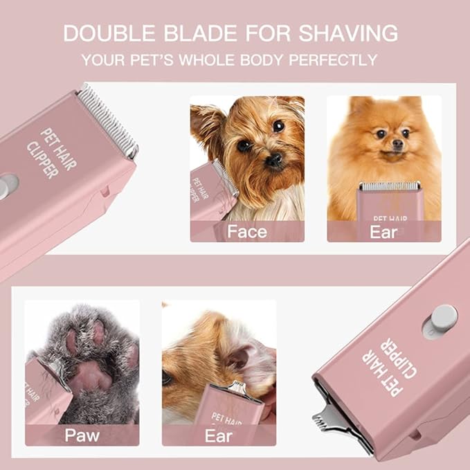 Feet Hair Trimmer, Dog Clippers,Quiet Washable USB Rechargeable Cordless Dog Grooming Kit,Electric Pets Hair Trimmers Shaver Shears for Dogs and Cats Pink-PawvioPets