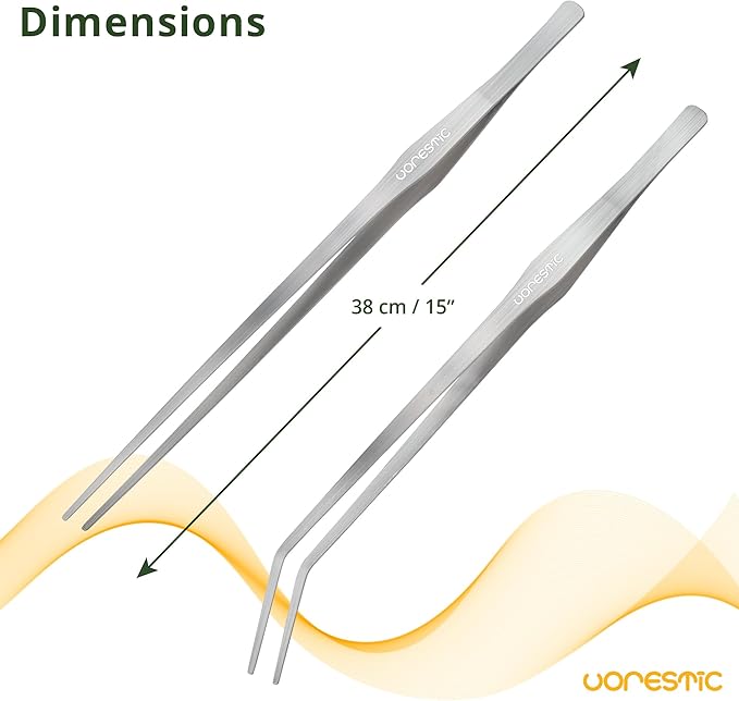 2 Pcs 15 Inch Tweezers, Heavy Duty Reptile Feeding Tongs, Aquarium Tongs, Reptile Tweezers Feeding, Reptile Tongs, Straight and Curved Long Tweezers for Aquarium and Terrarium-PawvioPets