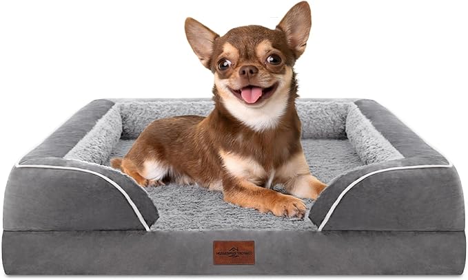 Comfort Expression Small Dog Beds Waterproof Orthopedic Foam Dog Sofa Beds for Small Dogs Comfy Pet Bed with Washable Removable Cover & Non-Slip Bottom(X-Small,Grey)-PawvioPets