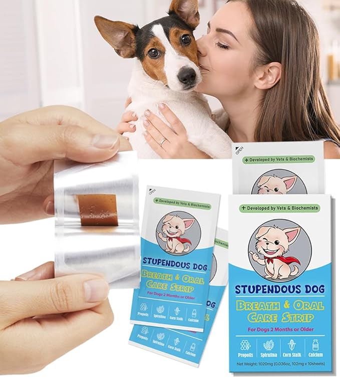 Breath Freshener Strip: Pet Dental Care Supplement for Clean Teeth, Fresh Breath, & Healthy Mouth - Dog Bad Breath Treatment, Brushless Oral Care Toothpaste for Dogs & Cats (30 Strips)-PawvioPets