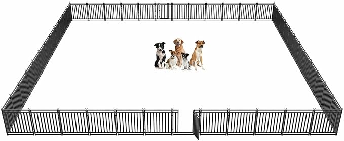 Dog Fence Outdoor Indoor, 32" Inch Height 48 Panels Dog Playpen for Large/Medium/Small Dogs Metal Dog Pen for Yard Camping and RV | Black-Silver-PawvioPets