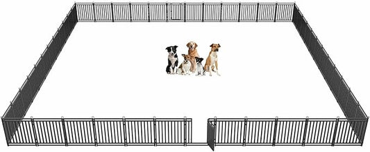Dog Fence Outdoor Indoor, 32" Inch Height 48 Panels Dog Playpen for Large/Medium/Small Dogs Metal Dog Pen for Yard Camping and RV | Black-Silver-PawvioPets