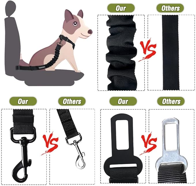 COOYOO Dog Seat Belt,3 Piece Set Retractable Dog Car Adjustable Seatbelts for Vehicle Nylon Pet Safety Heavy Duty & Elastic & Durable Car Harness for Dogs-PawvioPets