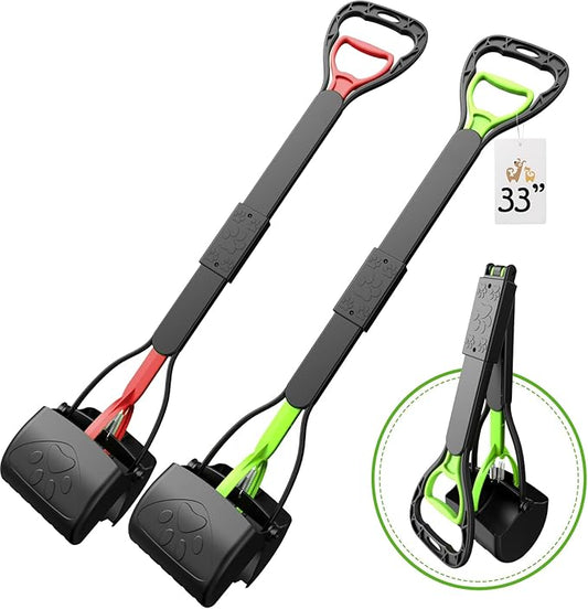 33" Pooper Scooper 2 Pack, XL Tall Handle No Touch Dog Pooper Scooper for Large Small Dogs, Durable Spring & Lightweight, Large Pooper Scooper for Dogs Heavy Duty, Foldable Dog Poop Pick Up Tool-PawvioPets