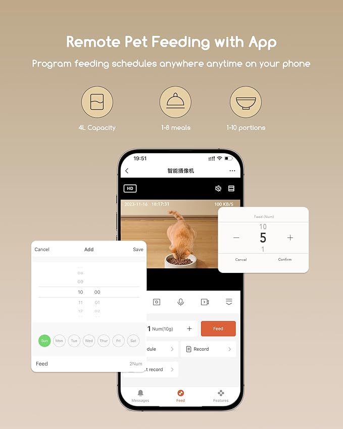 faroro Automatic Cat Feeder with Camera, 3MP HD Video & Night Vision, 5G/2.4G WiFi Smart Pet Feeder with APP Control, 2-Way Audio, Motion Alerts, Low Food Sensor, Timed Cat Feeder for Cats & Dogs, 4L-PawvioPets