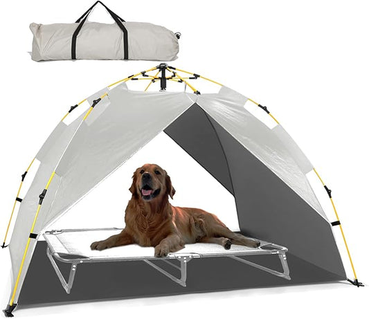 Canopy Shade Tent for Large XL XXL Jumbo Elevated Raised Dog Bed Cots, Quick Setup & No Assembly Needed, Outside Outdoor Cooling Camping Pet Sun Umbrella, Gray 70"X55" (Cots Not Included)-PawvioPets