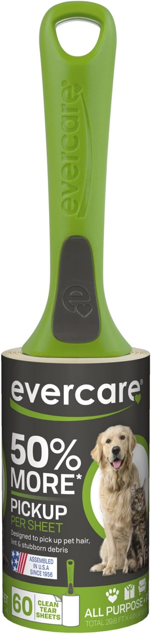 Evercare Giant Extreme Stick Lint Roller Brushes with 60 Easy-Peel Sheets, Pack of 5 Refillable Lint Rollers for Hair and Debris (300 Sheets Total)-PawvioPets