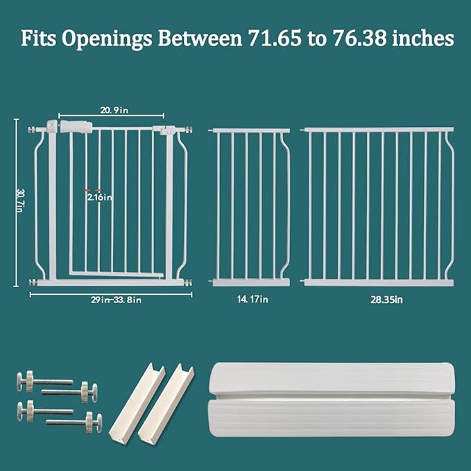 ALLAIBB Extra Wide Pressure Mounted Baby Gate Walk Through Child Kids Safety Toddler Tension White Long Large Pet Dog Gates with Extension for doorways Kitchen and Living Room (71.65-76.38"/182-194cm)-PawvioPets