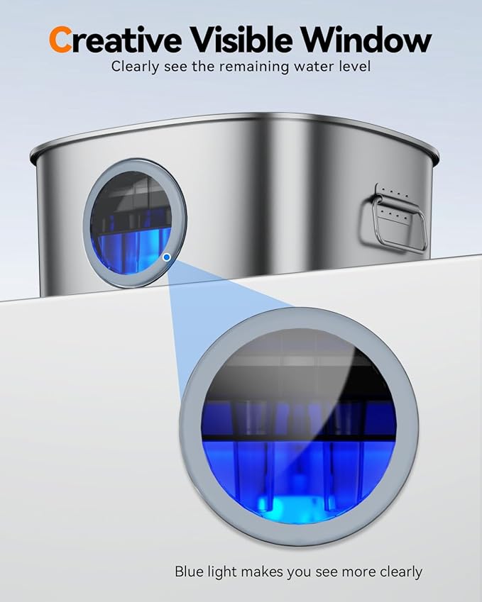 Dog Water Fountain Stainless Steel, 11L/2.8Gal Large Pet Water Fountain for Large Dogs Inside, Dog Fountain Water Bowl Automatic Dispenser with Visible Window & LED, Ultra Quiet (with 8pcs Filters)-PawvioPets