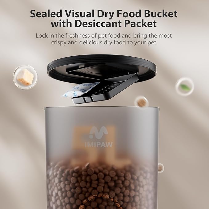 Automatic Cat Feeders, 5L Large Capacity, Timed Feeding Dry Food, Dual Power Design, Programmable Portion Size, 1-6 Meals Per Day, with Desiccant, Suitable for Small Pets Food Dispenser, Black-PawvioPets