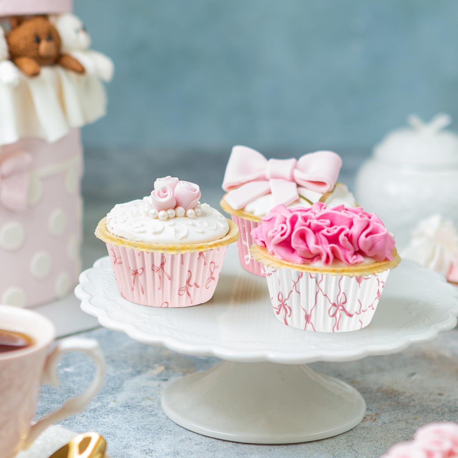 400 Pcs Pink Bow Cupcake Liners Coquette Bow Cupcake Wrappers Baking Cups Baking Standard Liners Holders for Baby Shower Wedding Bachelorette Bridal Showers Birthday Party Decoration