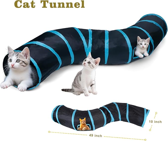 21-Piece Cat Toys Set, Interactive Tunnel, Balls, Mice, Feather Wands, Catnip Toys(Black Tunnel)-PawvioPets