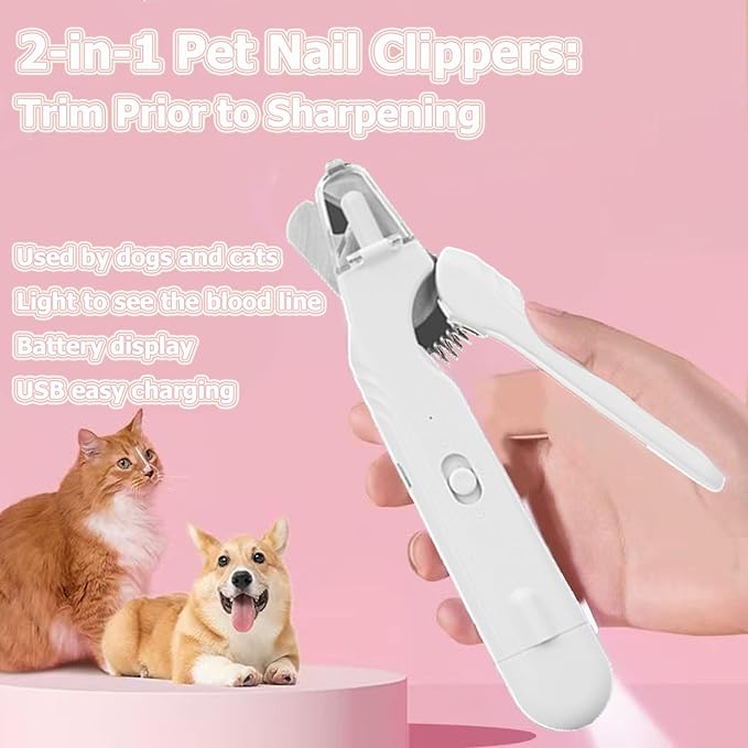 2 In 1 Pet Nail Clipper and Grinder, Professional Electric Rechargeable Pet Nail Fast Trimmer, Painless, Claw Care Grooming, Smoothing, Silent - Shockproof, For Small, Large Dogs & Cats, upgraded-PawvioPets
