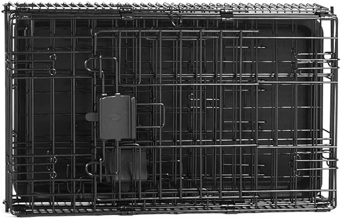 Amazon Basics Durable,Foldable Metal Wire Dog Crate with Tray, Double Door, Divider, 22 x 13 x 16 in, Black-PawvioPets