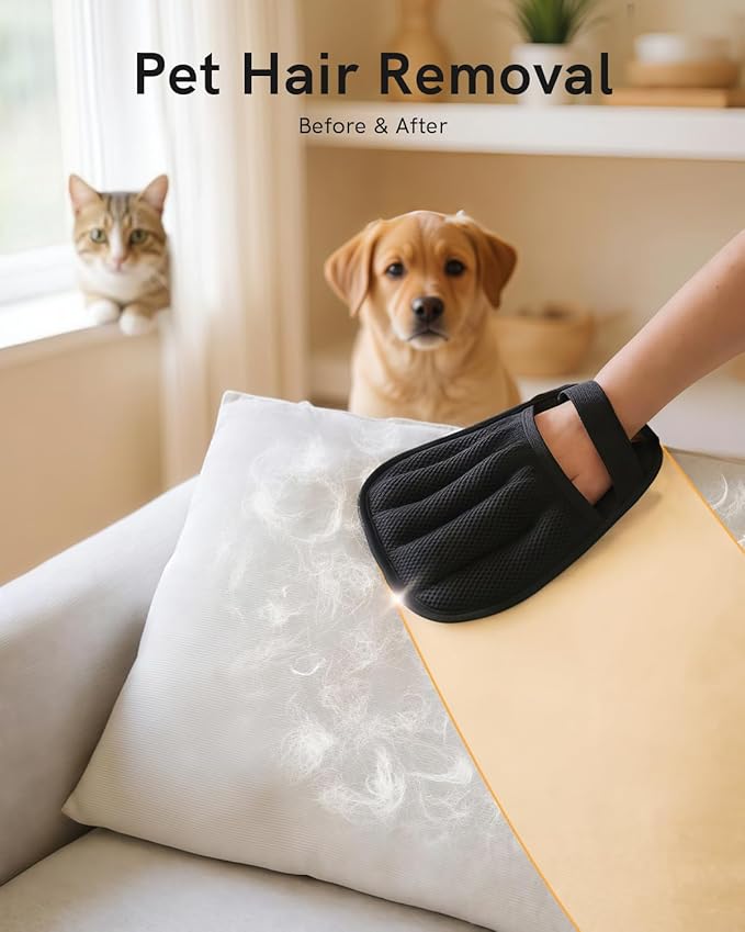 2025 Newly Upgraded Pet Hair Removal Gloves for Cats & Dogs, Electrostatic Grooming Gloves for Pet Hair, Five-Finger Reusable Pet Hair Remover Tool for Clothes, Bed, Couch, Carpet, 1 Pcs-PawvioPets