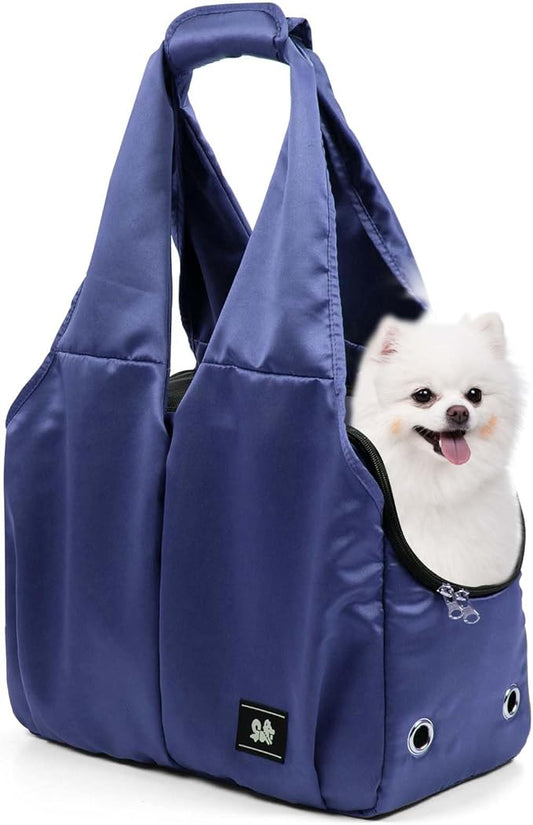 Dog Purse Carrier for Small Dogs, Cats, and Puppies – Soft-Sided Travel Pet Tote Bag with 4 Large Pockets, Foldable, Lightweight, Fits Pets up to 15 lbs, for Travel, Outings (Dark Blue)-PawvioPets