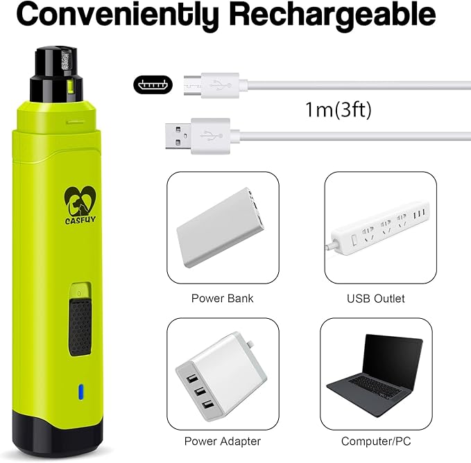 Casfuy Dog Nail Grinder Upgraded - Professional 2-Speed Electric Rechargeable Pet Nail Trimmer Painless Paws Grooming & Smoothing for Small Medium Large Dogs & Cats (Green)-PawvioPets
