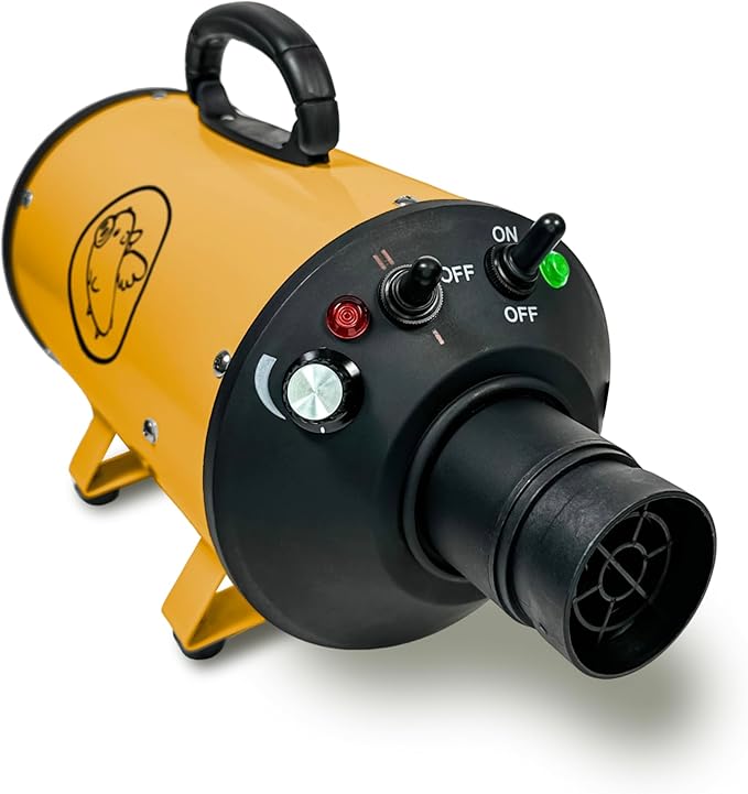 Flying Pig High Velocity Dog Pet Grooming Dryer w/Heater (Flying One, Yellow w/Black Logo)-PawvioPets