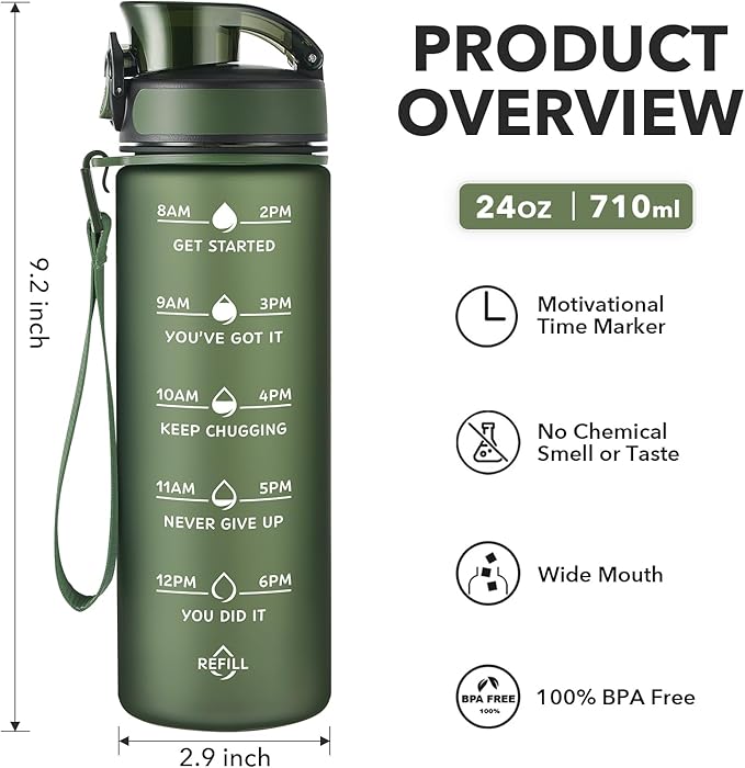 Enerbone Water Bottle, Leakproof BPA & Toxic Free, Motivational Water Bottle with Times to Drink and Straw, Fitness Sports Water Bottle with Strap for Office, Gym, Outdoor Sports-PawvioPets