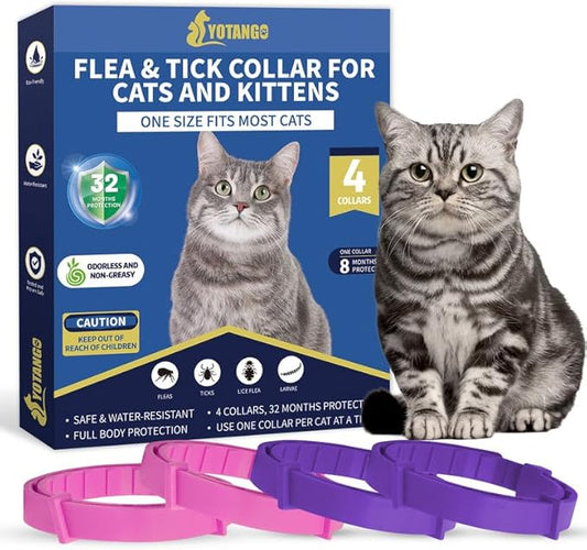 4 Pack Flea Collar for Cats, 32 Months Flea and Tick Prevention for Cats, Waterproof Cat Flea Collar, Natural Cat Flea and Tick Treatment, Adjustable Flea and Tick Collar for Cats Kittens(Pink&Purple)-PawvioPets