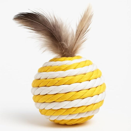 Ball for cat with Feathers - Balls for Cats – Natural Toy for Indoor Cats – Eco-Friendly, Durable, Interactive Play Balls for Kittens – Pet-Safe Chew & Scratch Toys (Yellow)-PawvioPets