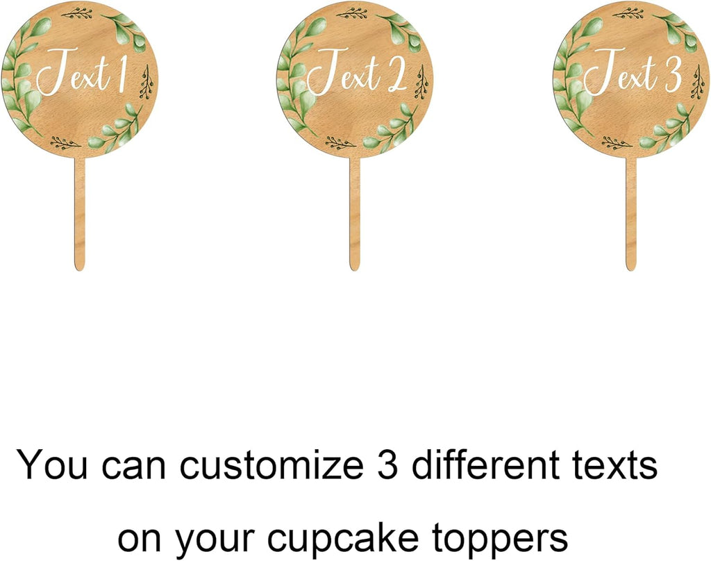 Custom Cupcake Toppers Cake Decorations in Wood for Wedding Engagement Baby Shower Birthday Party etc. (Design B / 12 PCS)