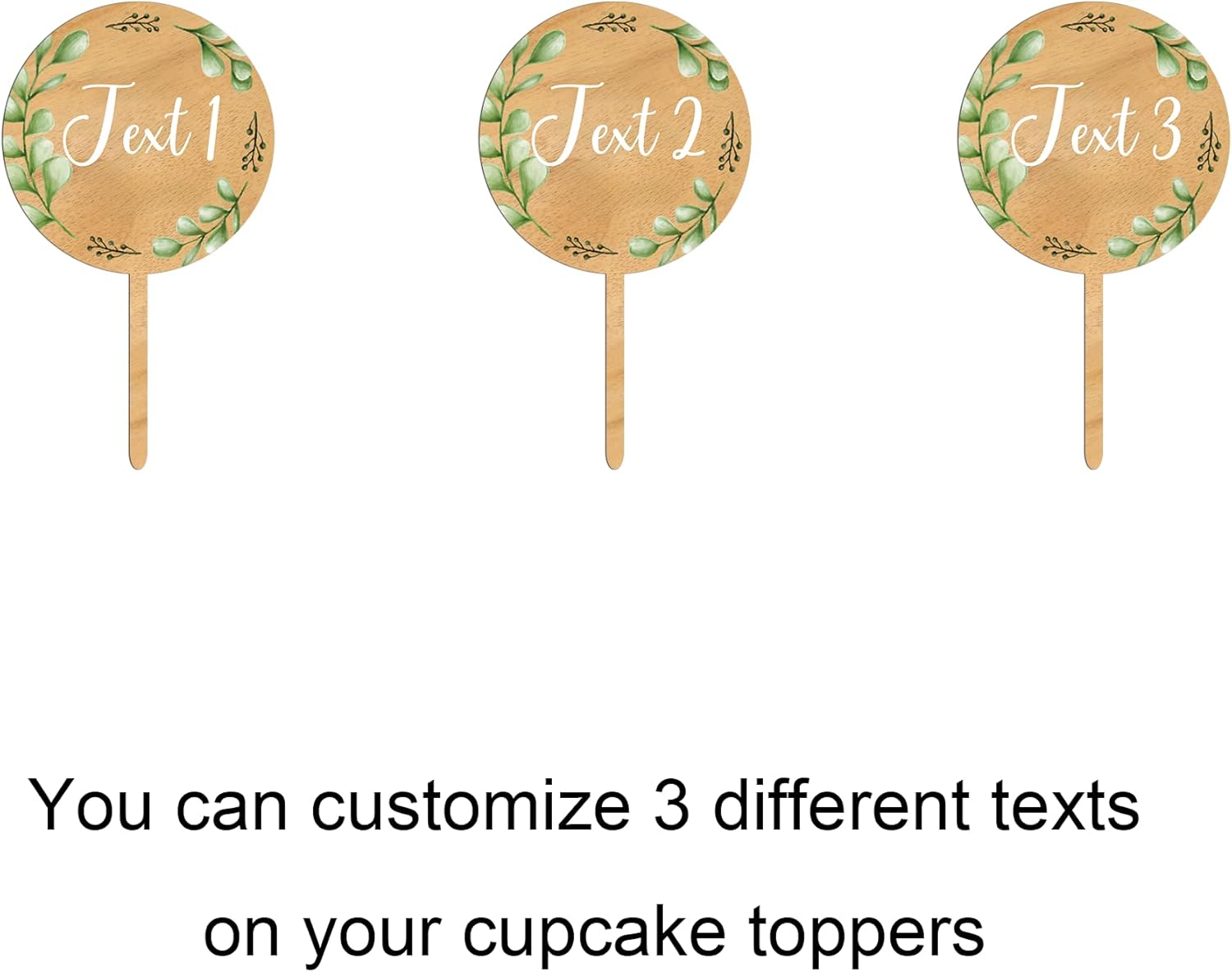 Custom Cupcake Toppers Cake Decorations in Wood for Wedding Engagement Baby Shower Birthday Party etc. (Design B / 12 PCS)