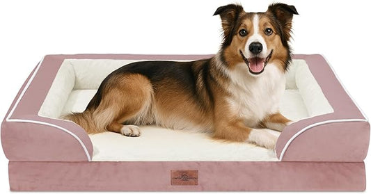 Comfort Expression Large Dog Beds Waterproof Orthopedic Foam Dog Sofa Beds Comfy Pet Bed with Washable Removable Cover & Non-Slip Bottom(Large,Pink)-PawvioPets